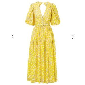 Nicholas "Celie" Hastingd Floral-Print Linen-Blend Long Dress Size 10